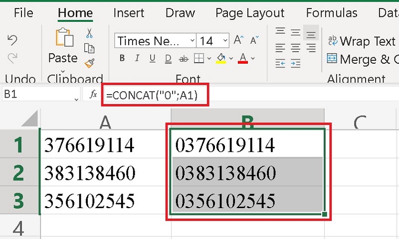 nhập công thức hàm CONCAT