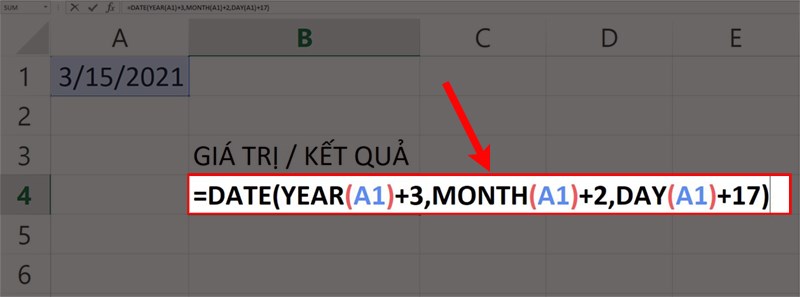 nhập công thức hàm date kết hợp