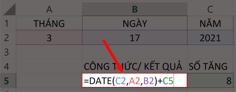 nhập công thức hàm date