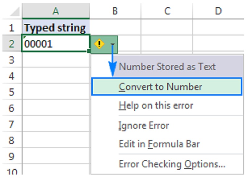 Chọn tùy chọn Convert to Number