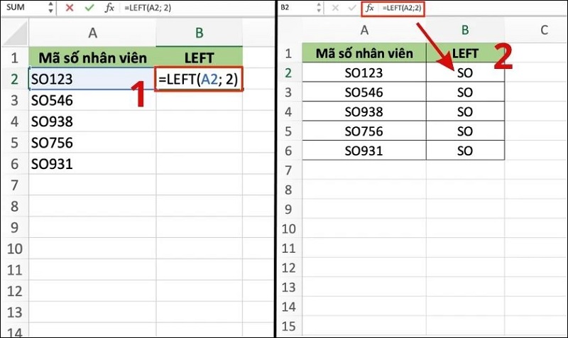 Sử dụng hàm LEFT để lấy ký tự bất kỳ trong Excel