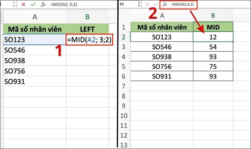 Sử dụng hàm MID để lấy ký tự bất kỳ trong Excel