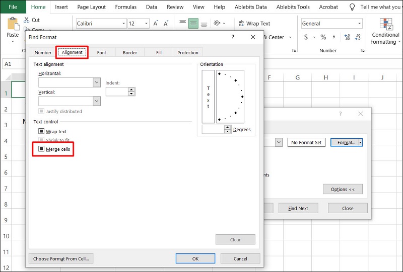 tích vào mục Merge cells