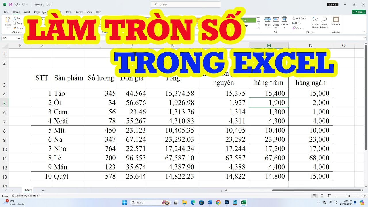 trường hợp cần làm tròn số trong Excel