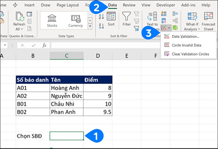 chọn Data Validation