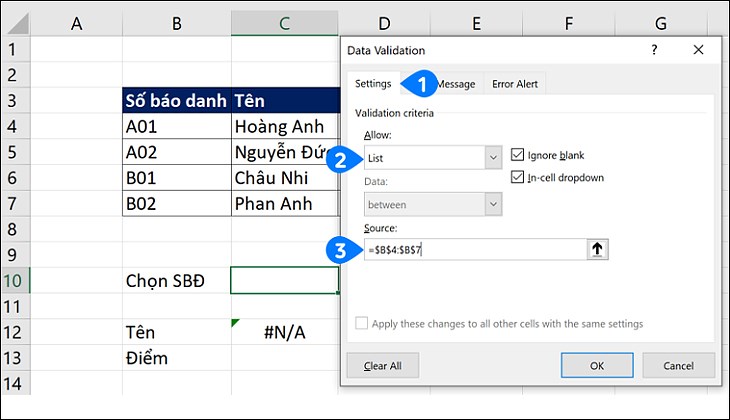 chọn List tại mục Allow