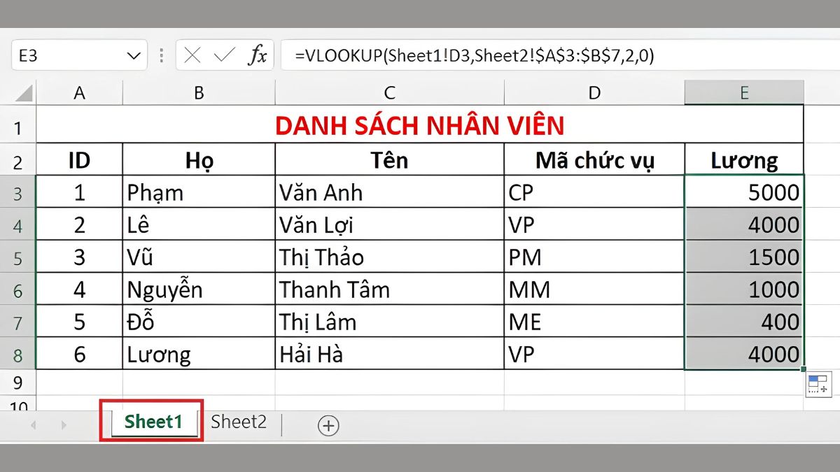 Sao chép công thức VLOOKUP cho các ô còn lại