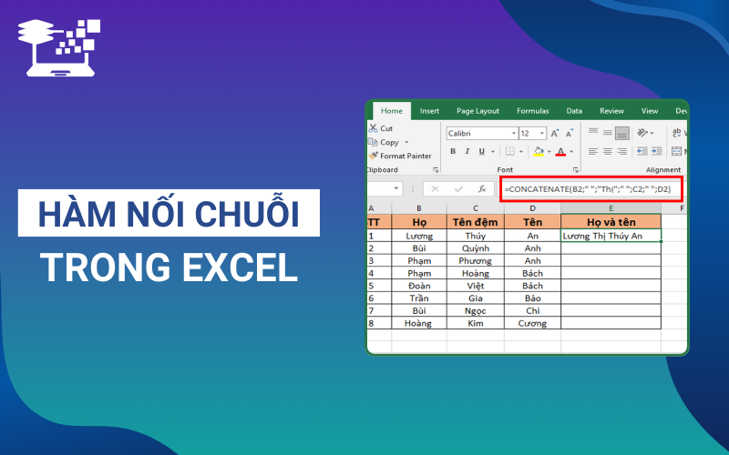 hàm nối chuỗi trong excel