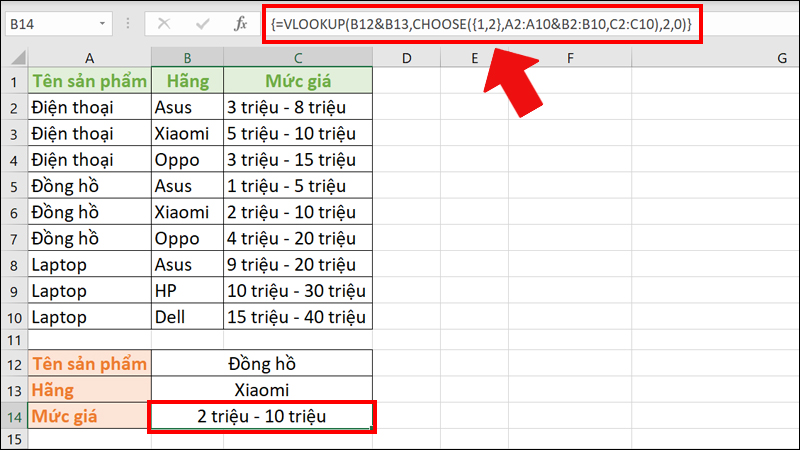 hàm VLOOKUP kết hợp hàm CHOOSE