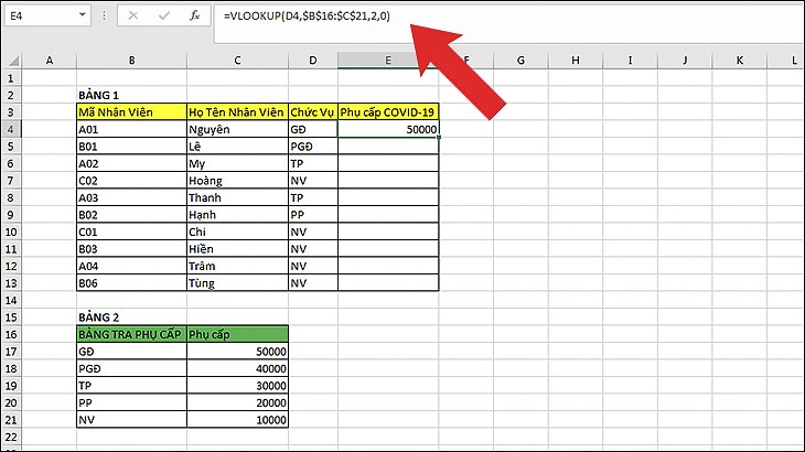 hàm VLOOKUP tìm kiếm tuyệt đối