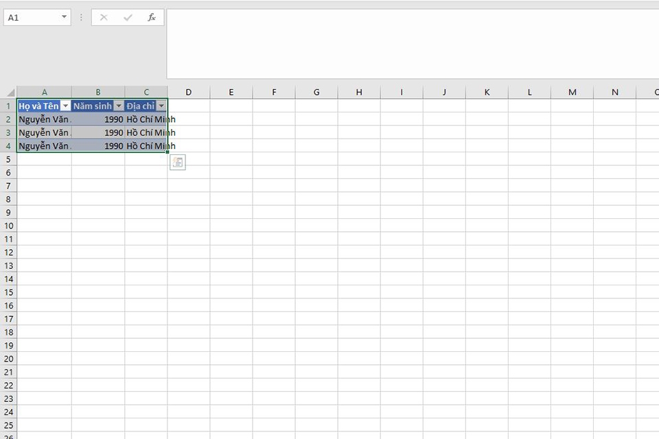 kết quả lọc dữ liệu bằng Pivot Table