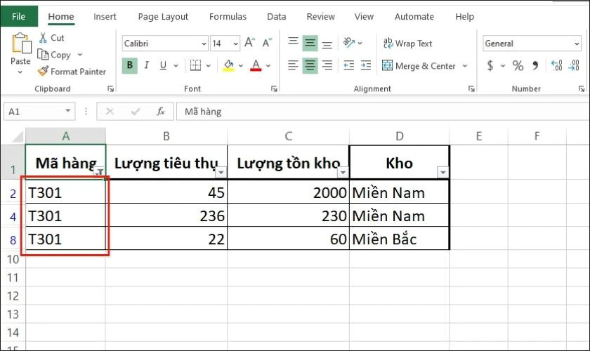 kết quả lọc dữ liệu dạng ký tự