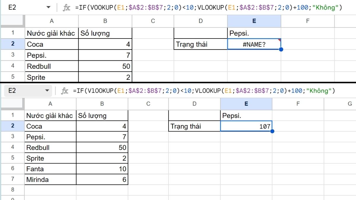 sửa lỗi NAME khi sử dụng hàm IF kết hợp VLOOKUP