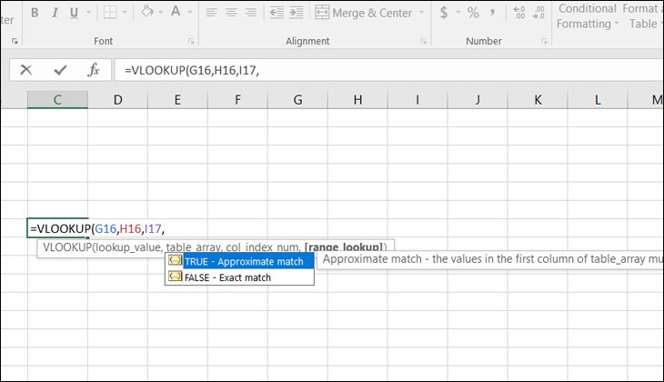 Hàm VLOOKUP mặc định thiết lập "approximate match"