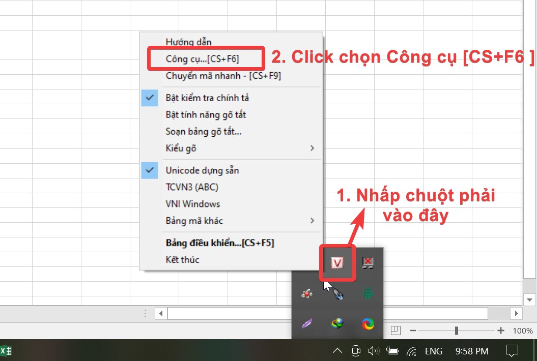 chọn Công cụ … [CS+F6] mở UniKey Toolkit