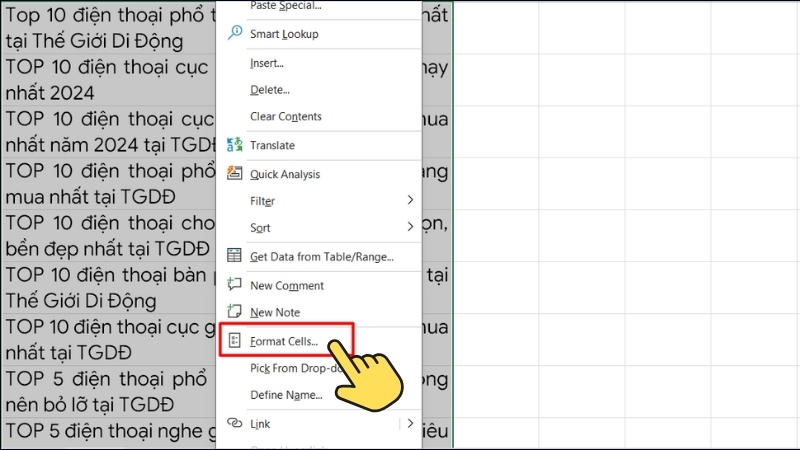 nhấn chọn Format Cells