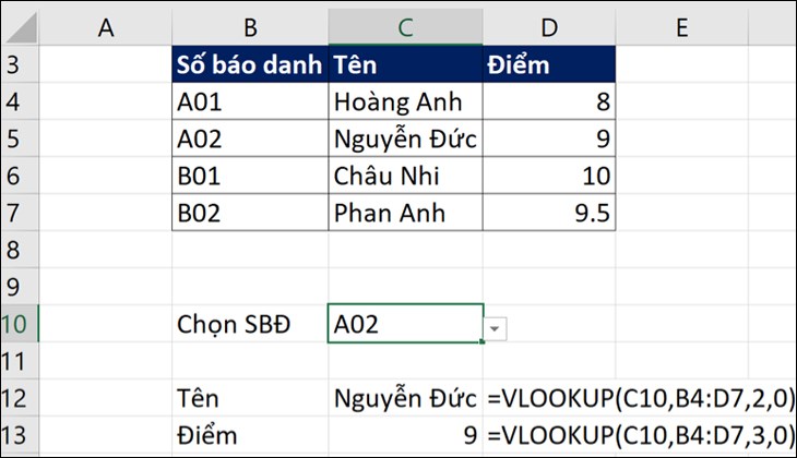 nhập công thức hàm VLOOKUP để tra cứu giá trị tương ứng