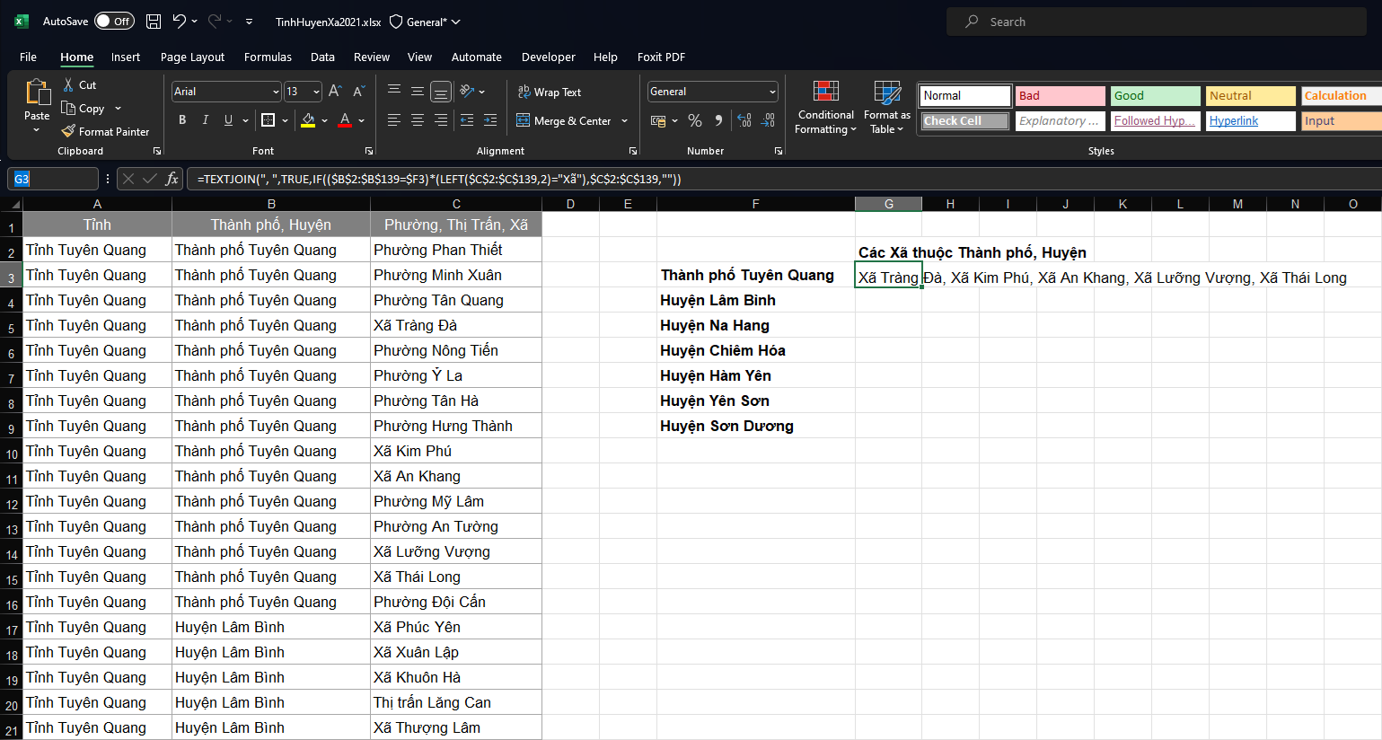 trường hợp cần thực hiện nối chuỗi trong Excel