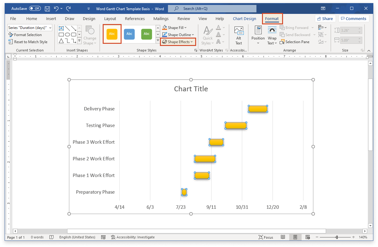 vào tab Chart Tools Format và chọn Shape Effects