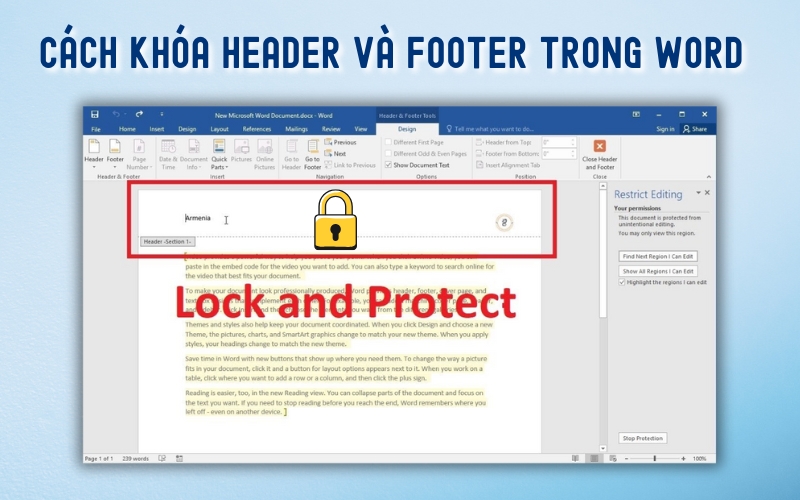 cách khóa Header và Footer trong Word