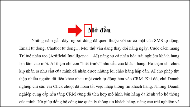 đưa con trỏ chuột đến vị trí đầu tiên trong tài liệu