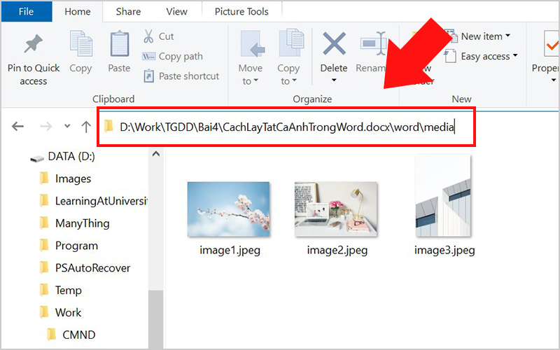 vào thư mục word rồi vào thư mục media để lấy ảnh