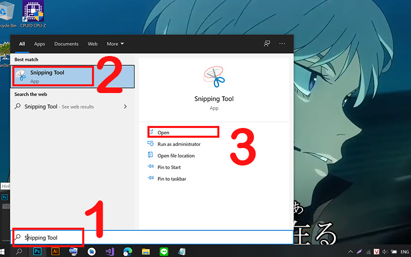 mở công cụ Snipping Tool
