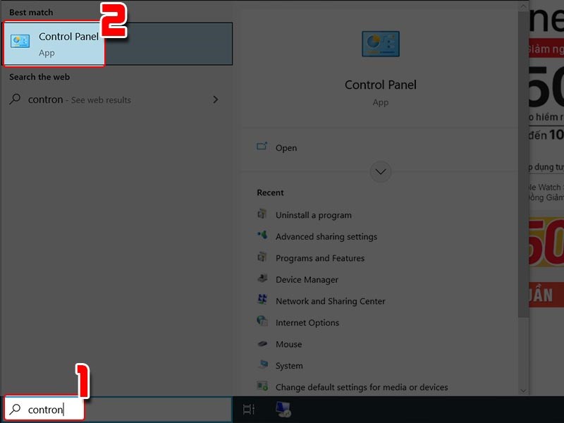 mở Control Panel