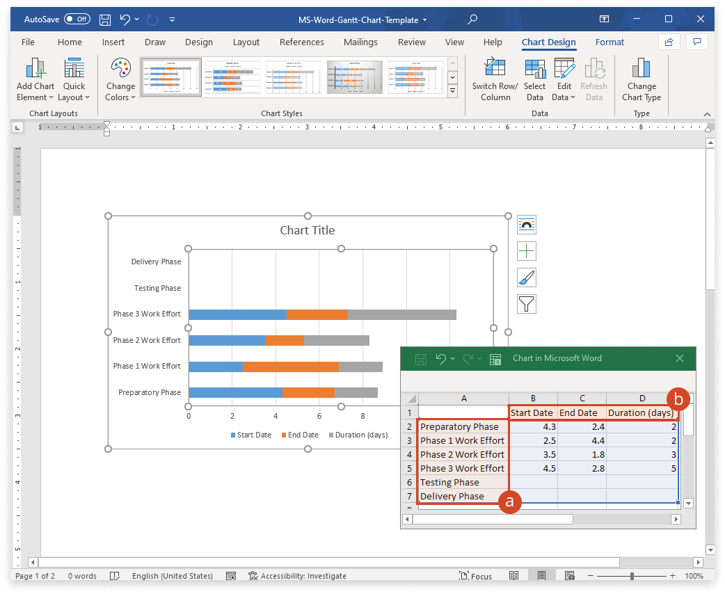 nhập tên công việc và tên ngày thực hiện vào các ô tương ứng trong Excel
