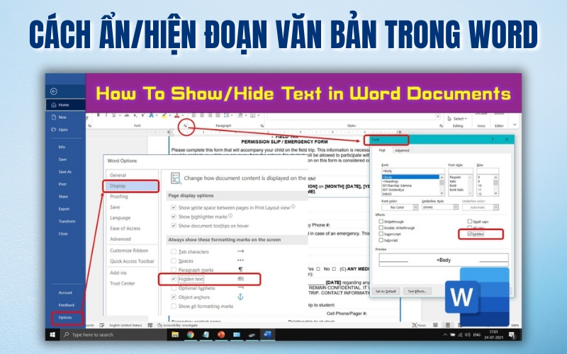 cách ẩn hiện đoạn văn bản trong Word