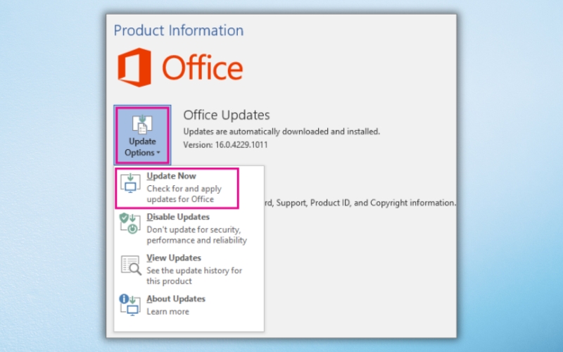 Cập nhật phiên bản Microsoft Word mới nhất