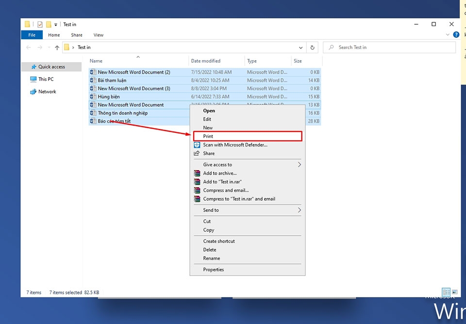 gom tất cả các file Word cần in vào chung một thư mục duy nhất