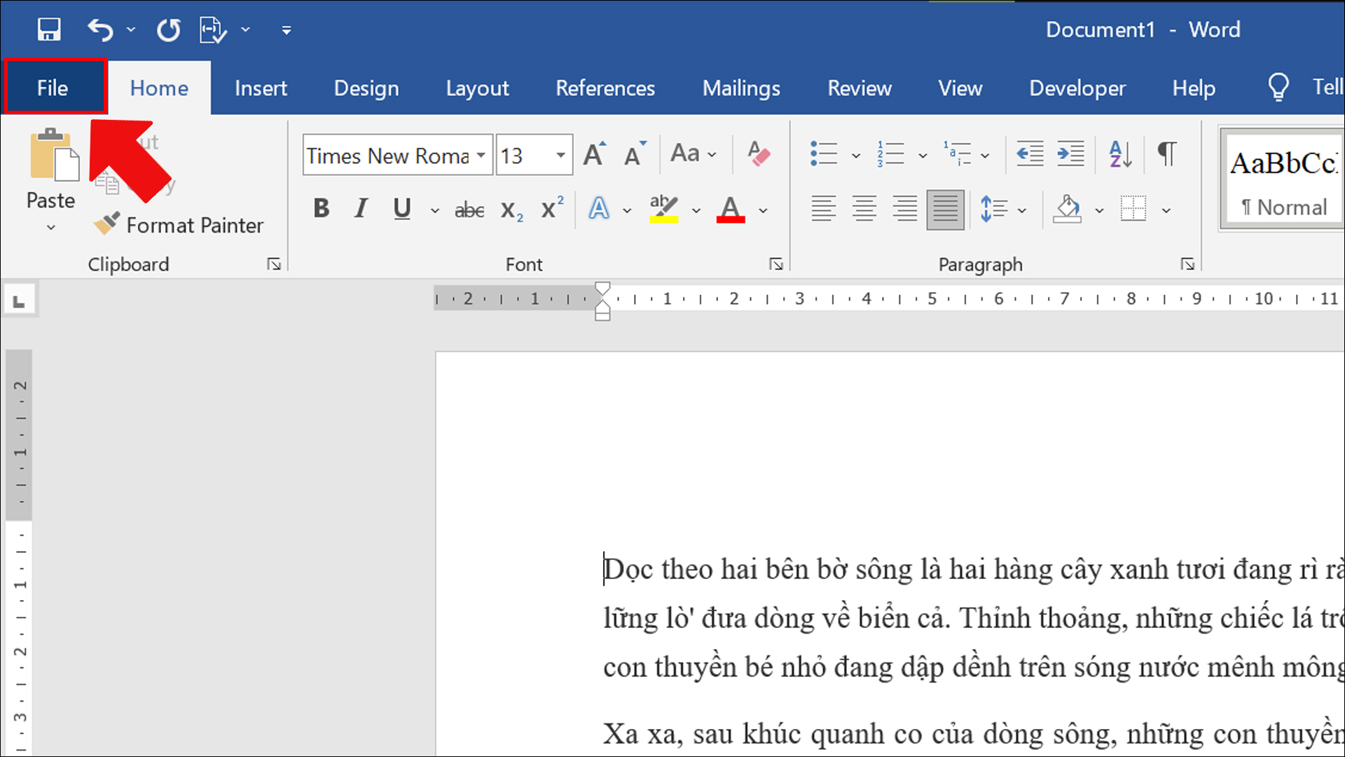 nhấn vào tab File trên thanh công cụ