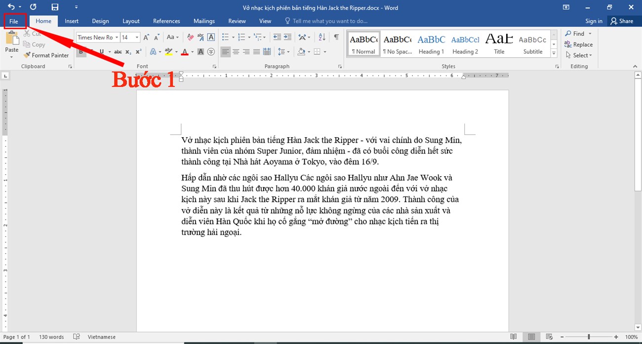 nhấn vào tab File