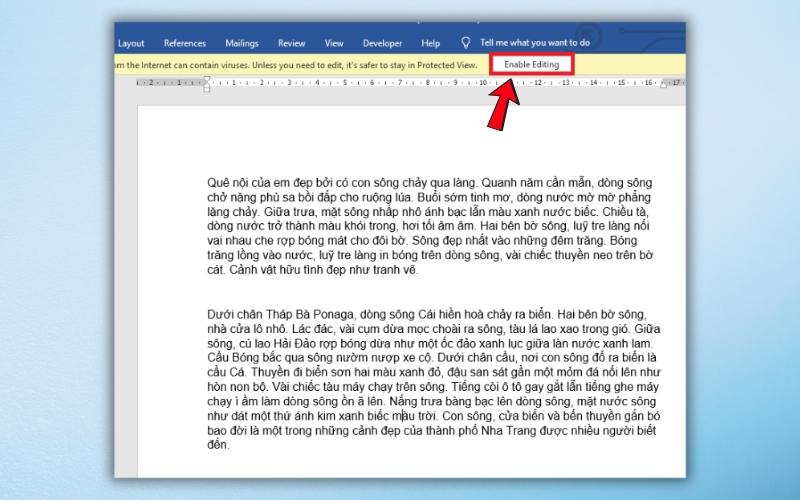 Gỡ thông báo bằng nút Enable Editing