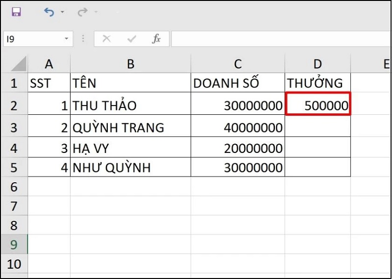 Nhập giá trị vào ô đầu tiên trong nhóm dữ liệu cần sao chép
