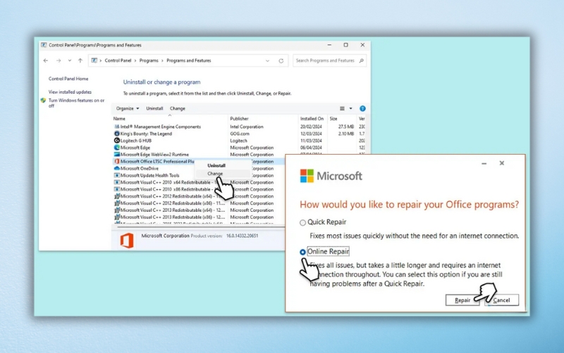 Sửa chữa Microsoft Office