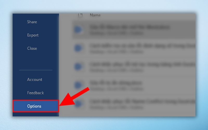 chọn mục Options