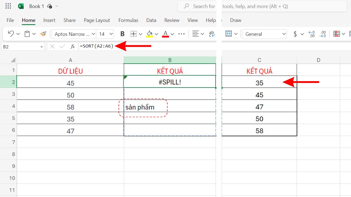 xóa các ô đang chặn phạm vi kết quả