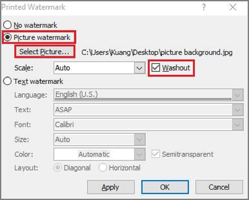 chọn Picture watermark rồi nhấn Select Picture…