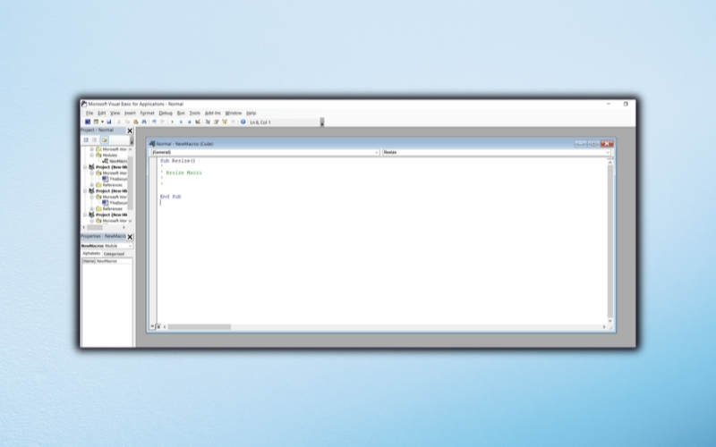 Cửa sổ Microsoft Visual Basic for Applications xuất hiện