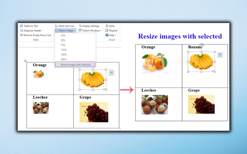 nhấp Kutools Plus > Resize > Resize Images with Selection