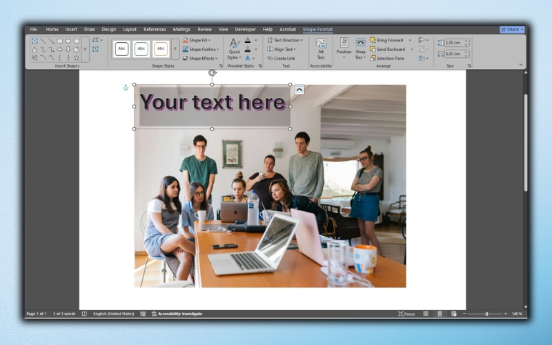 Nhập nội dung chữ vào khung WordArt