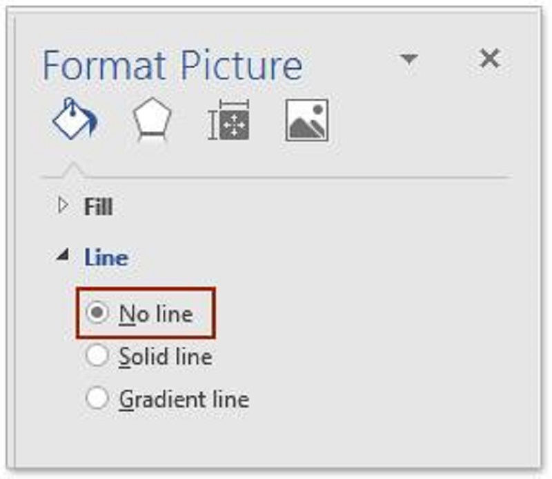 Trong mục Line, chọn No line để xóa viền khung hình