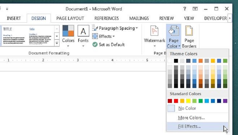 Chọn Page Color → Fill Effects