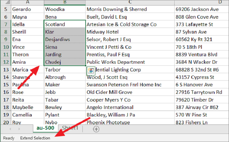 chế độ Extend Selection trong Excel