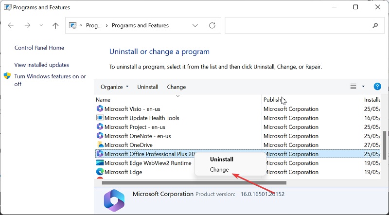 chọn bộ Office rồi nhấn Uninstall