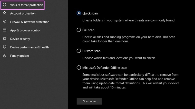 chọn chế độ quét virus