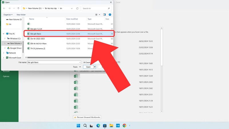 chọn file Excel gặp sự cố