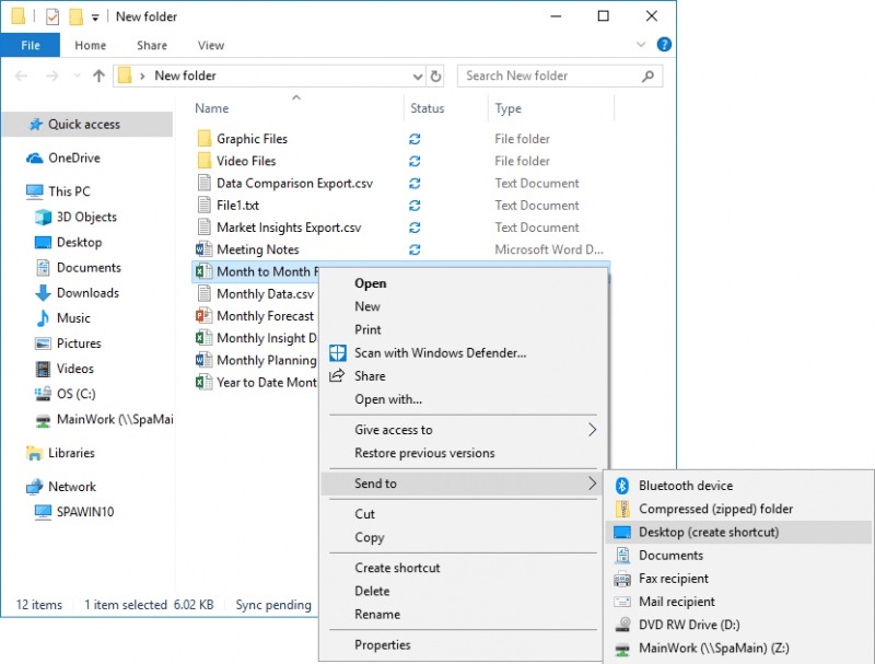 Nhấn chuột phải vào file rồi chọn Send to → Desktop (create shortcut)